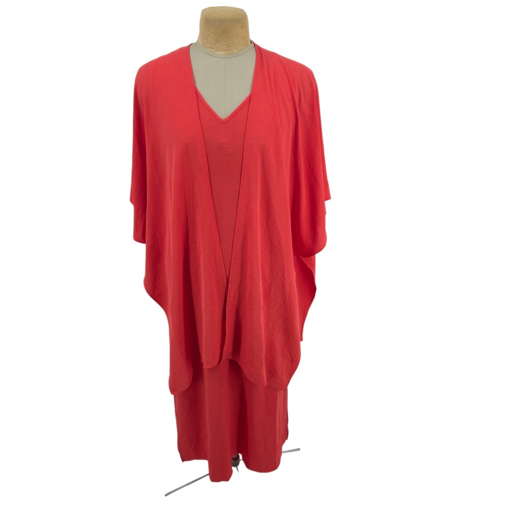 Franne Golde Dress & Shawl Set Women Small Coral Red 2 Piece Maxi Open Front